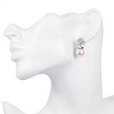 Platinum Plated  Earrings Drop Dangle AAA Zirconia Push Back .48" L197
