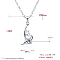 Sterling Silver Necklace Pendant Drop AAA Zirconia 18" 1MM Lobster Clasp B432