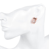 Rose Gold Plated  Earrings Stud AAA Zirconia Push Back Owl  .76" L168