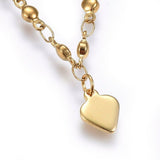 304 Stainless Steel Charm Bracelet  Lobster Heart Gold 8.2" 3mm  A90