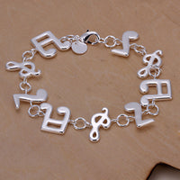 Women's Unisex Sterling Silver Plated  Silver Bracelet Beads Song Notes Good Luck L40