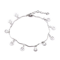 Stainless Steel Scalloped Bar Bracelet Smile Face Charms Lobster Silver 8" Z154