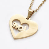 Stainless Steel Set Earring Pendant Necklace Heart Valentine's Day Gold 18" P790