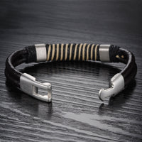 Genuine Cow Leather Bracelet Black Silver Unisex  Hook Clasp G309