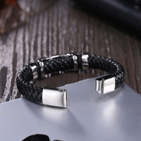 Stainless Steel Leather Bracelet 8 Inches 12MM Slide L389