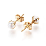 304 Stainless Steel Stud Earrings Pearl Beads Back White Gold 16.5x4.5mm P597