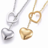 304 Stainless Steel Lariat Necklaces Lobster Clasp Heart Silver 17.3" P659