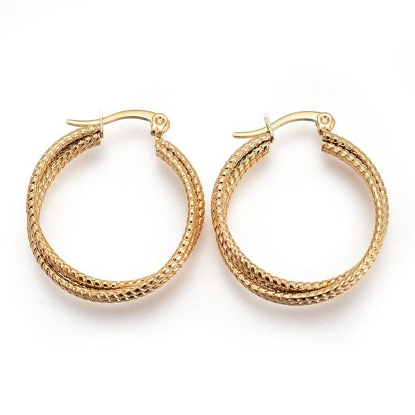 304 Stainless Steel Hoop Earrings Gold 31x26.5x6.5mm  1mm P164