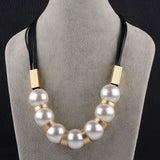 Pearl  Imitation Silver Metal Black Cord Adjustable Size L89