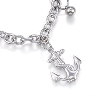 304 Stainless Steel Charm Bracelet Anchor Silver 7.5" Inch 6mm Z75