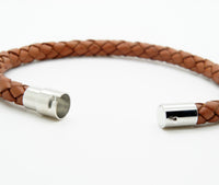 Men Women's Braided Leather Stainless Steel Magnetic Clasp Bracelet Brown 