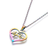 Stainless Steel Set Stud Earring Pendant Necklace Heart 17.7" Pin 0.8mm P476