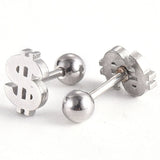 Stainless Steel Ear Plugs Ear Studs Dollar Sign Silver 8x6x2mm 1mm Z351