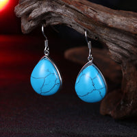 Platinum Plated Earrings Drop Dangle Kallaite Blue Fish Hook Clasp L524