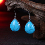 Platinum Plated Earrings Drop Dangle Kallaite Blue Fish Hook Clasp L524