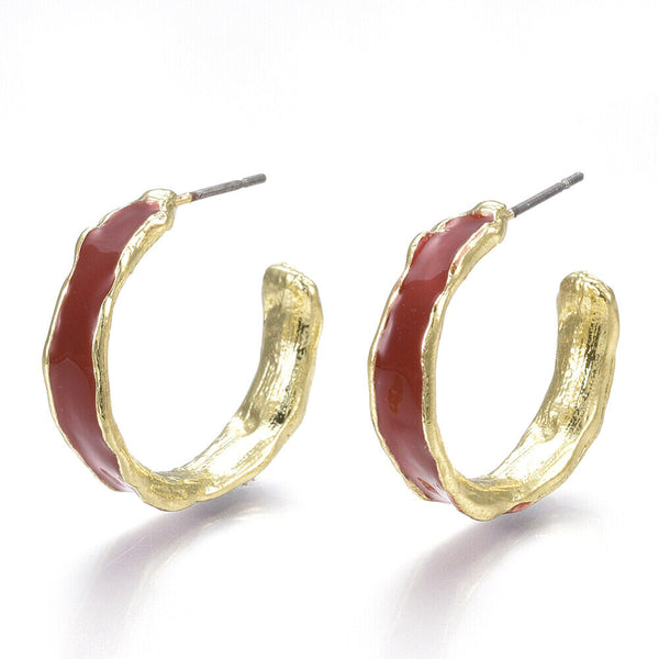 Earrings Hoop Earrings Enamel Steel Light Gold Red 21.5x23x5.5mm 0.7mm Z432