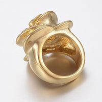304 Stainless Steel Wide Band Finger Rings Flower Gold Size 6~9 16~19mm Z700