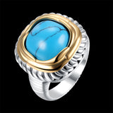 Platinum Plated Halo Ring Womens Gold Kallaite Stone Blue B505