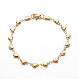 304 Stainless Steel Heart Link Bracelets Lobster Clasp Gold 8.2" P512
