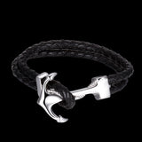 Stainless Steel Leather Bracelet 8.5 Inches 8.9MM Clip L351