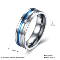 Stainless Steel Band Fashion Wedding Ring Blue AAA Zirconia Mens Unisex B467