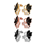 Rose Gold Platinum Plated Black Earrings Zirconia Push Back Butterfly .68" L303