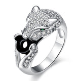 Platinum Plated Ring women's Animal Green Eye Black Panther AAA Zircon B531