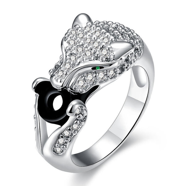 Platinum Plated Ring women's Animal Green Eye Black Panther AAA Zircon B531