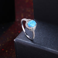 Platinum Plated Ring Womens Halo AAA Zirconia Opal Stone Blue B520