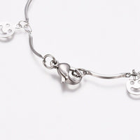 Stainless Steel Happy Smile Charm Bracelet Bar Bracelet Lobster Silver 7.6" Z90