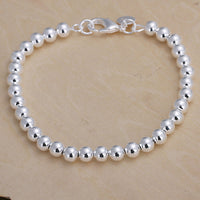 Women Sterling Silver Plated Bracelet Hollow Beads Balls 7 Inches 6MM Lobster L49