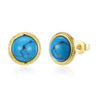 Yellow Gold Plated Earrings Stud Kallaite Blue Push Back Clasp L529