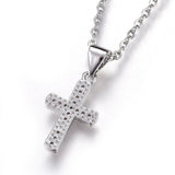 Stainless Steel Pendant Necklace  Cross Clear Silver 17.6" 45cm 17x10x1mm Z566