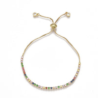 Adjustable Brass Cubic Zirconia Slider Bracelet Bolo Bracelet Gold 9.4" P288