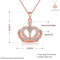 Rose Gold Plated Necklace Pendant Crown Zirconia 20 Inches 1MM Lobster B115