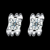 Sterling Silver Plated  Earrings  Stud AAA Zirconia  Push Back Clasp L810