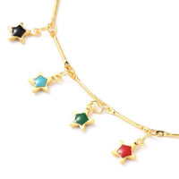 Enamel Star Charm Anklet Bracele Chain Stainless Steel Lobster Gold 9.6" Z14