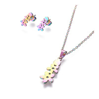 Stainless Steel Set Stud Earring Pendant Necklace Flower 17.7" Pin 0.8mm P484