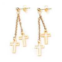 Stainless Steel Dangle Stud Earrings Chain Ear Nuts Cross Gold 51mm 0.8mm A165