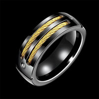 Stainless Steel Band Fashion Ring Gold Men's Unisex Double Cable B458