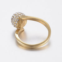 304 Stainless Steel Rhinestone Finger Rings Round Gold Size 6~9 16~19mm Z702