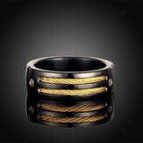 Stainless Steel Band Fashion Ring Gold Men's Unisex Double Cable B458