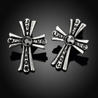 Antique Silver Plated Earrings Stud  Push Back Cross .76" L213