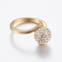 304 Stainless Steel Rhinestone Finger Rings Round Gold Size 6~9 16~19mm Z702