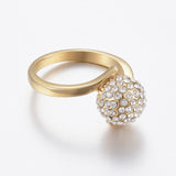 304 Stainless Steel Rhinestone Finger Rings Round Gold Size 6~9 16~19mm Z702