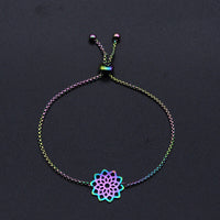 Adjustable Stainless Steel Slider Bracelet Bracelet Box Flower Rainbow 9.6" Z224