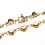 304 Stainless Steel Heart Link Bracelets Lobster Clasp Gold 8.2" P512