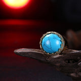 Yellow Gold Plated Halo Ring Kallaite Stone Blue B511