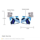 Platinum Plated Earrings  Stud AAA Zirconia Blue Push Back Clasp L681