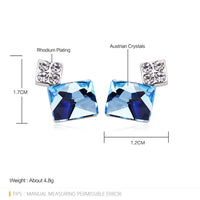 Platinum Plated Earrings  Stud AAA Zirconia Blue Push Back Clasp L681